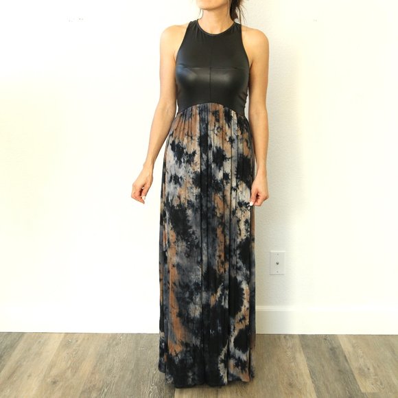 Love Culture Maxi Dress Pleather Tie Dye Black - Picture 1 of 5